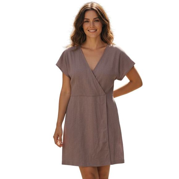 Madewell Mauve Textured Wrap Front Short Sleeve Dress Women’s Small Cotton Blend - Picture 11 of 11